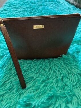 Lauren Ralph Lauren Brown Leather Zip Wrislet Wallet